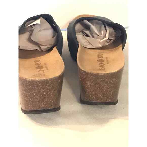 Bio Bio Wedge Slide Sandals Womens Sz 7.5 Blue Gray Made in Spain Nubuck Leather - Picture 3 of 8